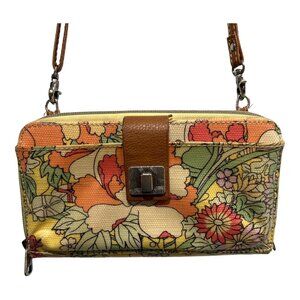 Crossbody Wallet  Crossbody Floral Retro Blossom Coated‎ Clutch Yellow Orange
